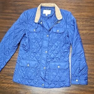 Banana Republic Blue Quilted Utility Jacket with Tan Accents